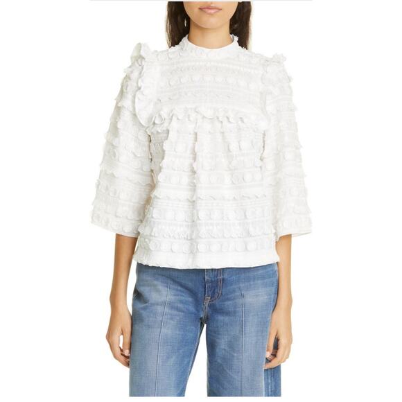 Smythe 3D white Embroidered A-Line Cotton Blouse size L - Picture 1 of 8